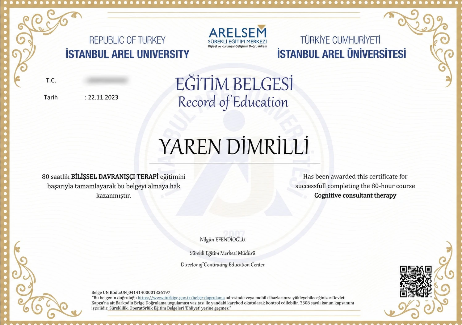 Bilişsel Davranışçı Terapi sertifikası
