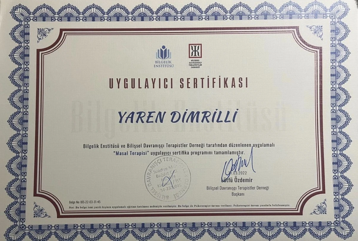 Masal Terapisi Uygulayıcı Sertifikası sertifikası
