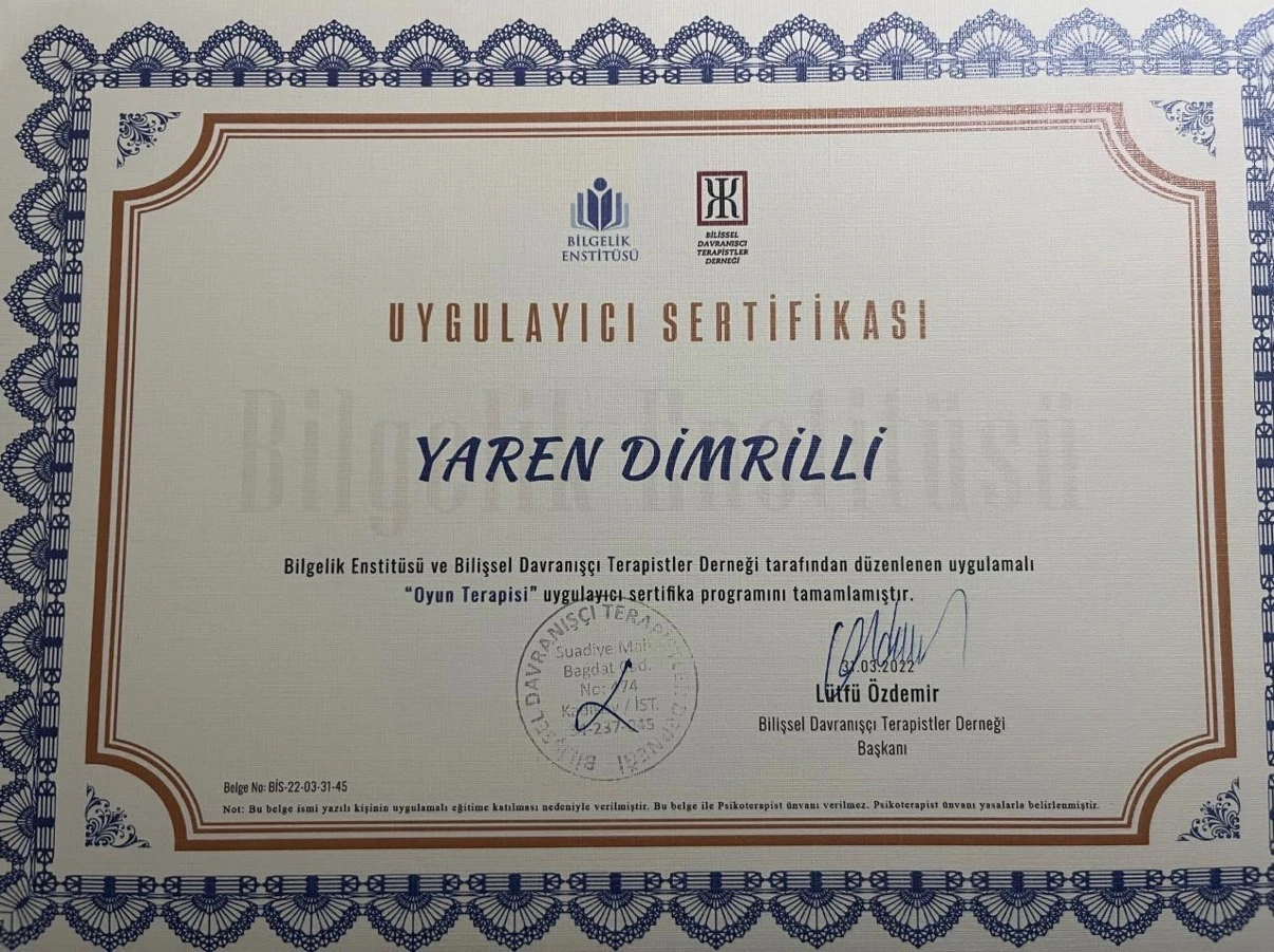 Oyun Terapisi Uygulayıcı Sertifikası sertifikası