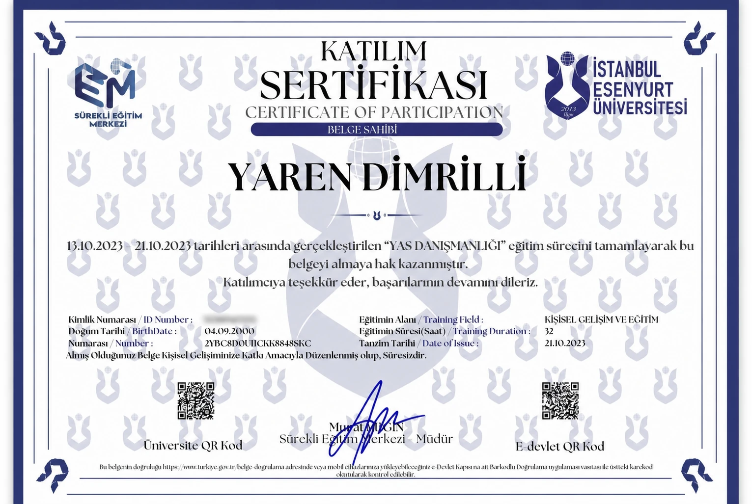 Yas Danışmanlığı sertifikası